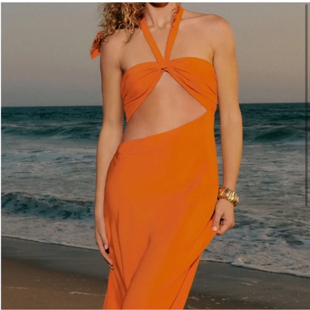 NWT Reformation Vivi 100% Silk Cut Out Dress Citrus Orange Size 4 - Picture 1 of 4